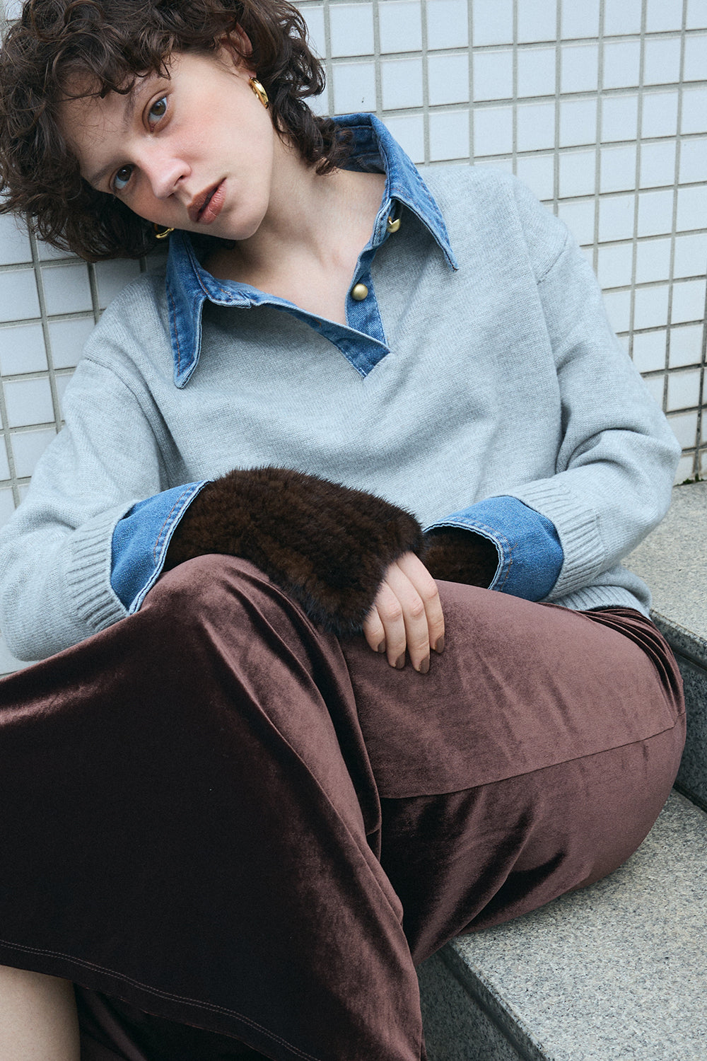 【予約:1月下旬〜2月上旬】Velvet Long Skirt/60251102053