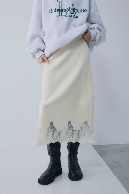 【予約：1月下旬〜2月上旬】Lace-Trim Knit Skirt／60251202068