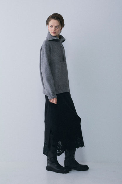 【予約：1月下旬〜2月上旬】Lace-Trim Knit Skirt／60251202068