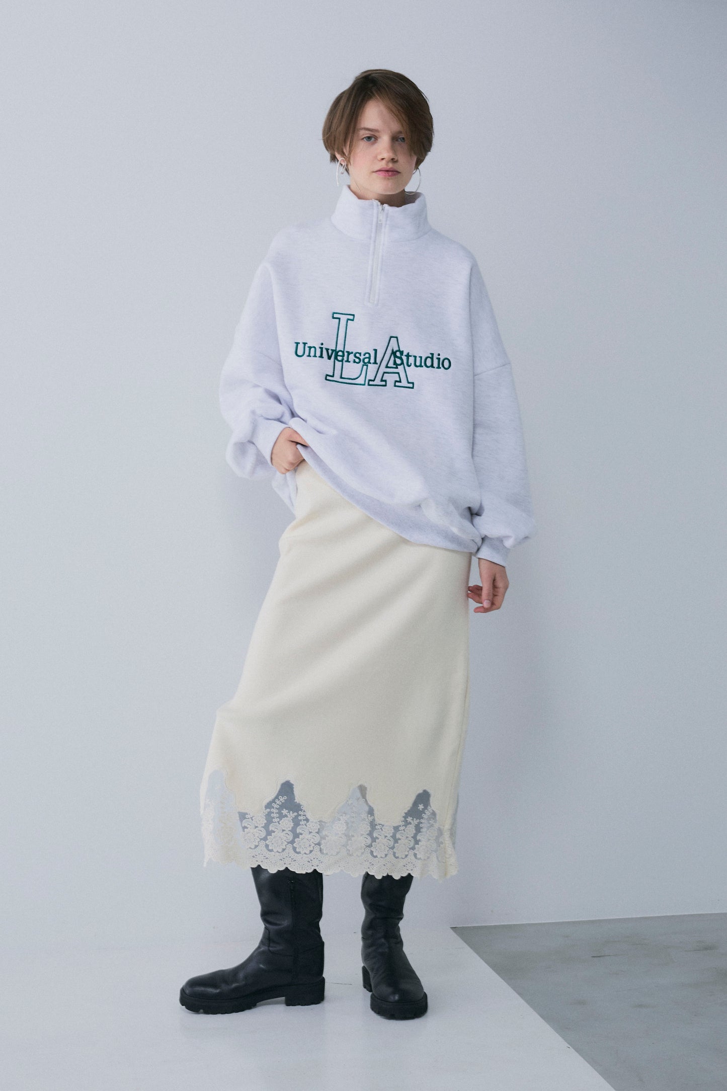 【予約：1月下旬〜2月上旬】Lace-Trim Knit Skirt／60251202068