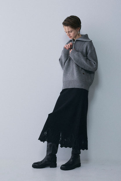 【予約：1月下旬〜2月上旬】Lace-Trim Knit Skirt／60251202068