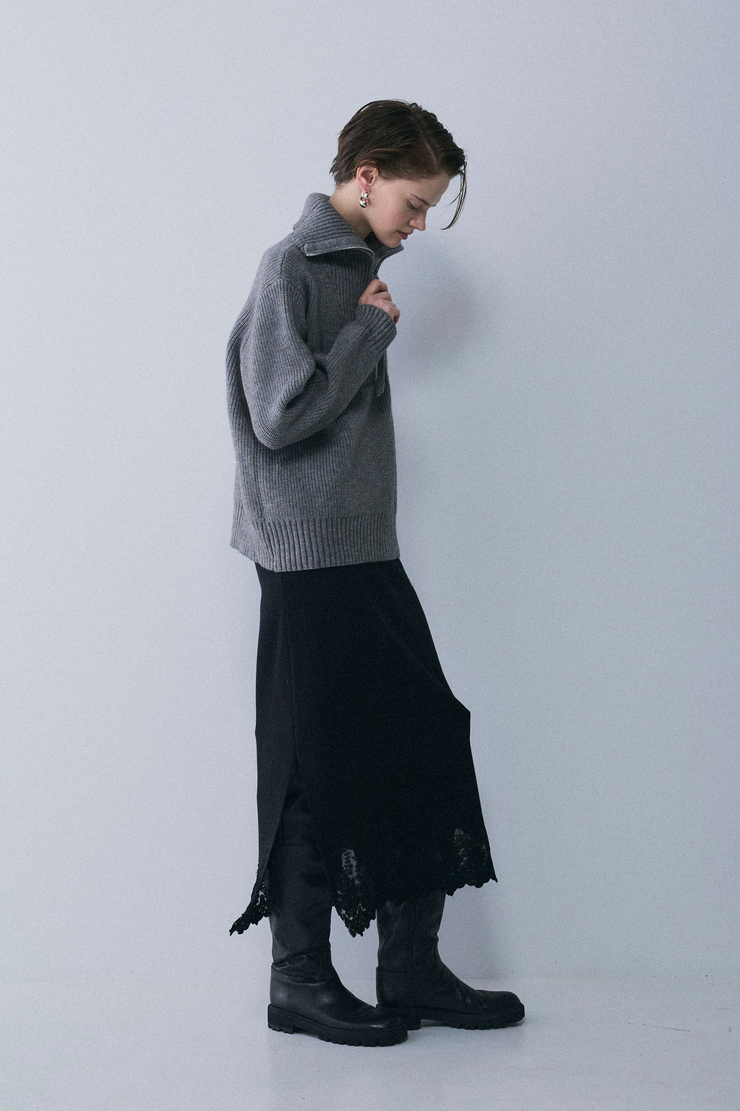 【予約：1月下旬〜2月上旬】Lace-Trim Knit Skirt／60251202068