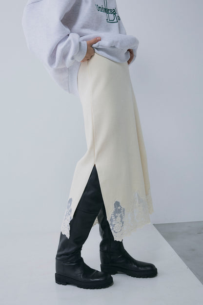 【予約：1月下旬〜2月上旬】Lace-Trim Knit Skirt／60251202068