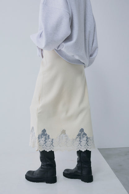 【予約：1月下旬〜2月上旬】Lace-Trim Knit Skirt／60251202068