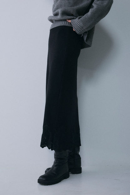 【予約：1月下旬〜2月上旬】Lace-Trim Knit Skirt／60251202068