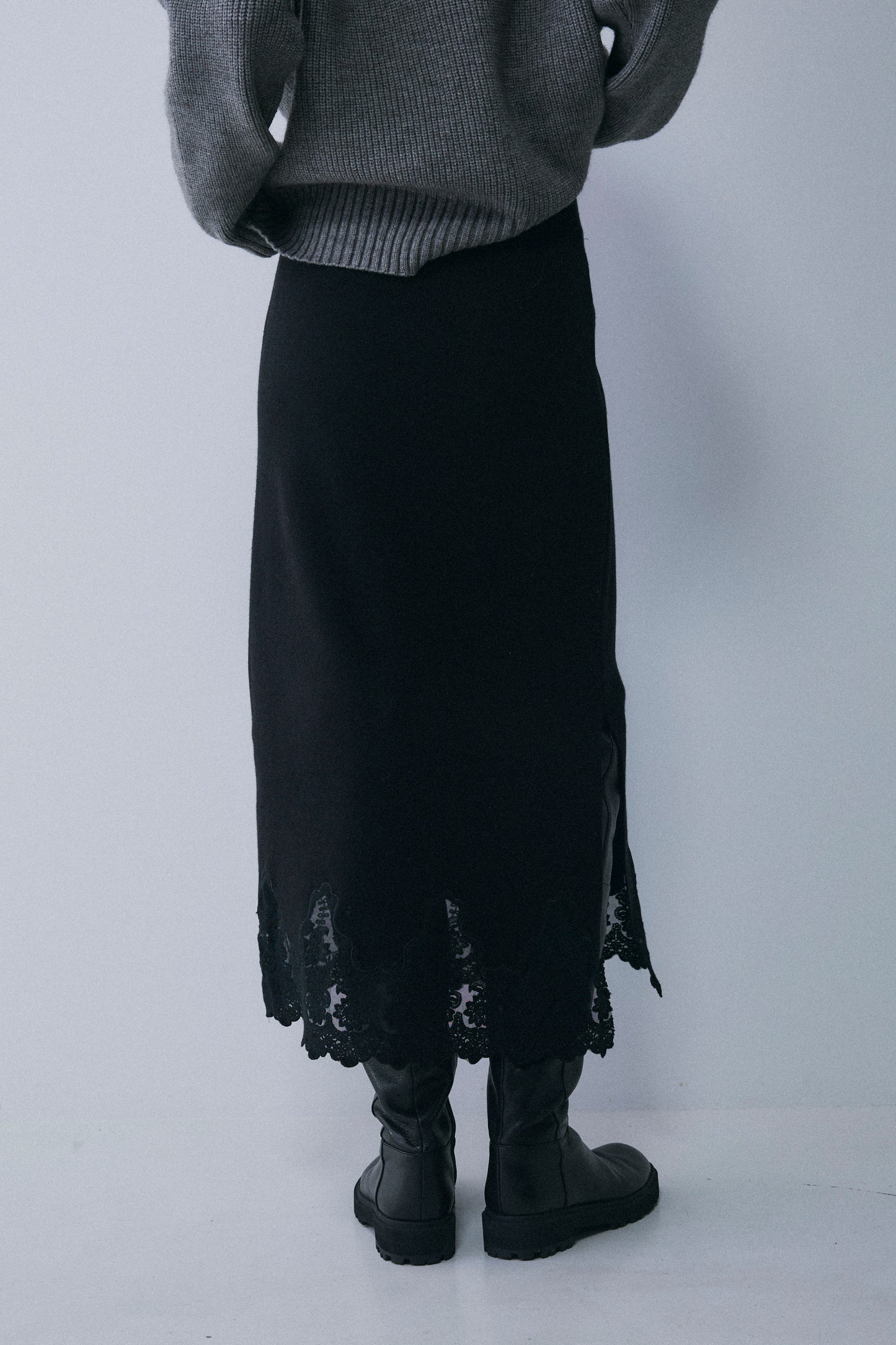 【予約：1月下旬〜2月上旬】Lace-Trim Knit Skirt／60251202068