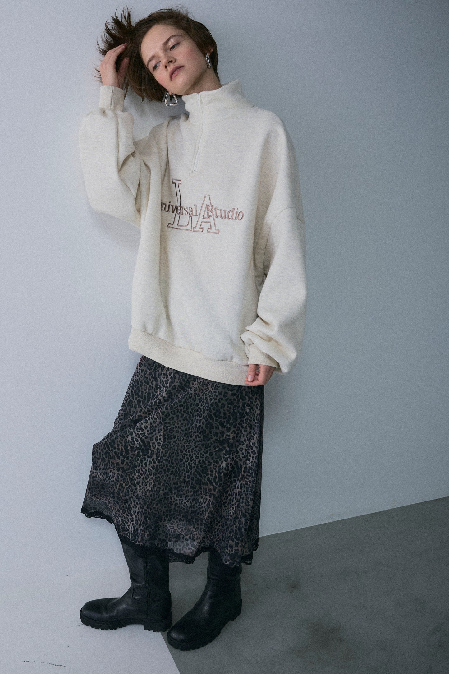 【予約：1月下旬〜2月上旬】Lace-Trim Sheer Leopard Skirt／60251202076