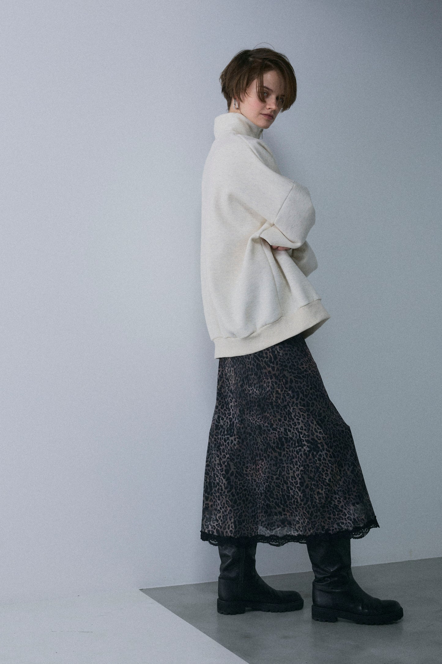 【予約：1月下旬〜2月上旬】Lace-Trim Sheer Leopard Skirt／60251202076