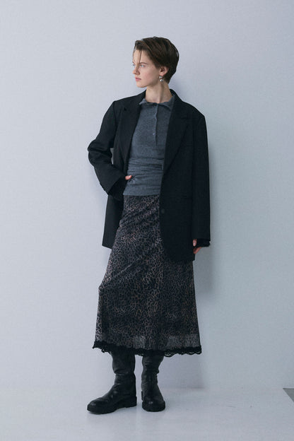 【予約：1月下旬〜2月上旬】Lace-Trim Sheer Leopard Skirt／60251202076