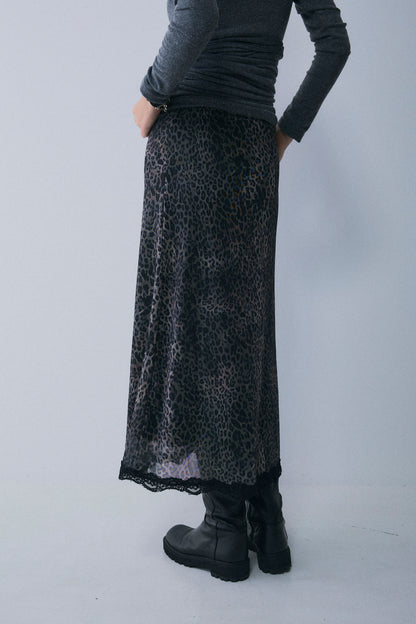 【予約：1月下旬〜2月上旬】Lace-Trim Sheer Leopard Skirt／60251202076
