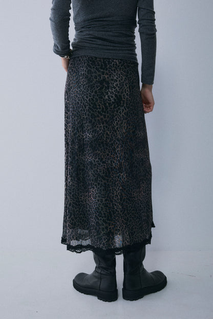 【予約：1月下旬〜2月上旬】Lace-Trim Sheer Leopard Skirt／60251202076