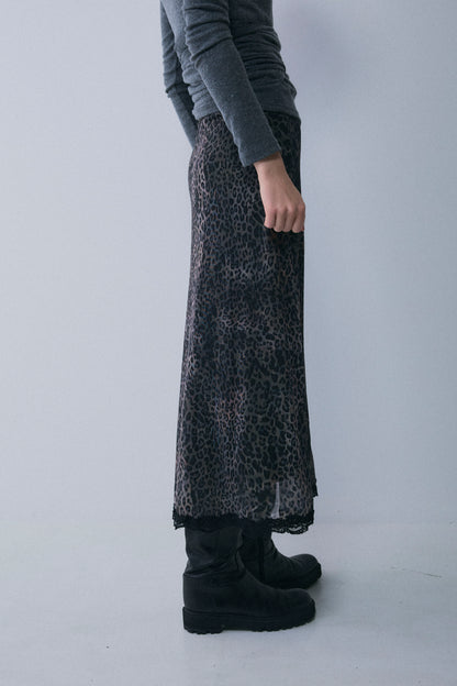 【予約：1月下旬〜2月上旬】Lace-Trim Sheer Leopard Skirt／60251202076