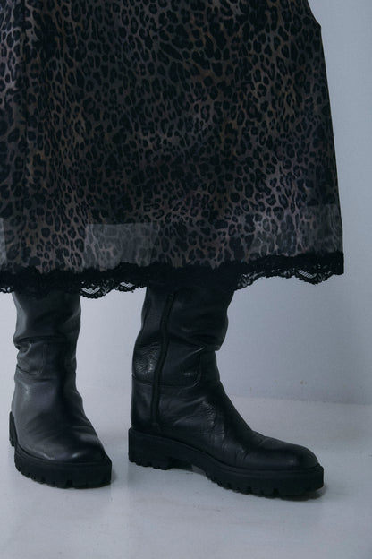 【予約：1月下旬〜2月上旬】Lace-Trim Sheer Leopard Skirt／60251202076