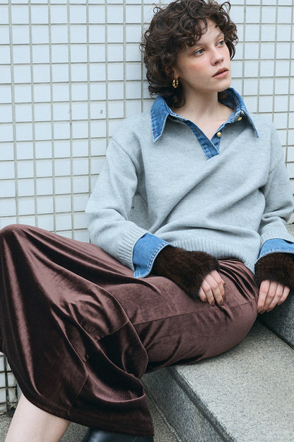 【予約：1月下旬〜2月上旬】Velvet Long Skirt／60251102053