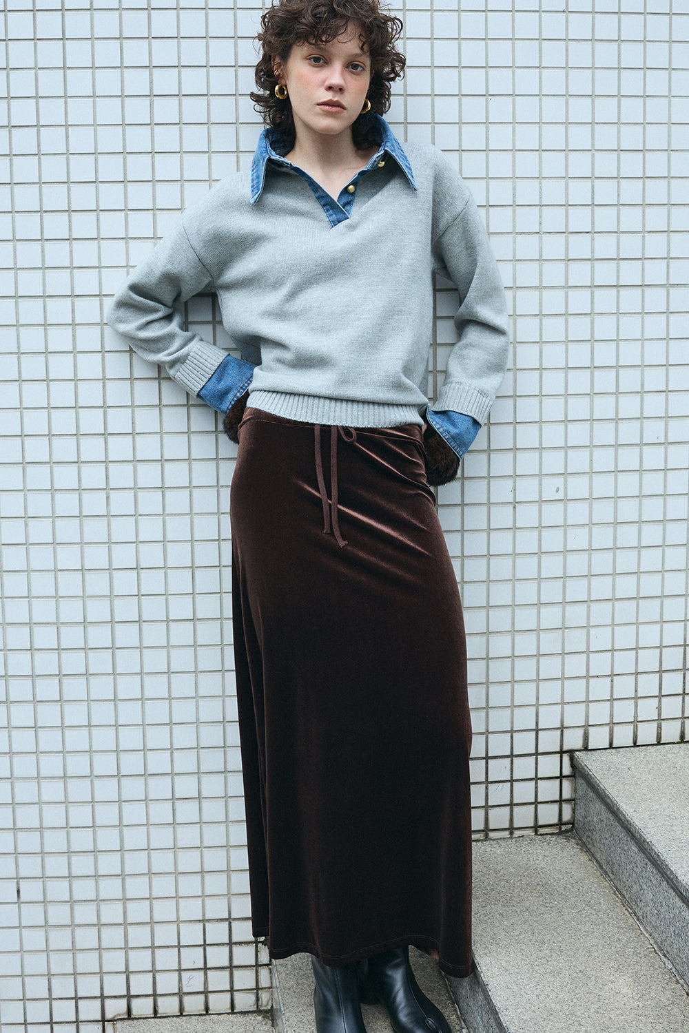 【予約：1月下旬〜2月上旬】Velvet Long Skirt／60251102053