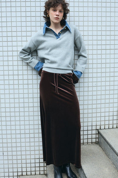 【予約：1月下旬〜2月上旬】Velvet Long Skirt／60251102053